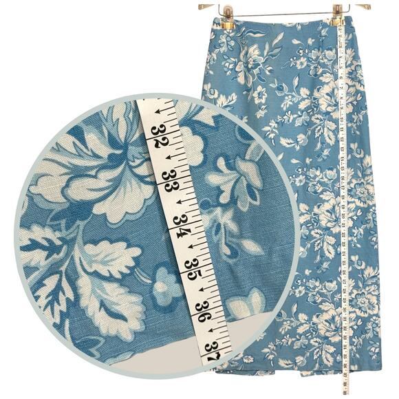VTG Pencil Maxi Skirt 6 Blue Floral Linen Preppy Grandmillennial Coastal Chic - Picture 6 of 11